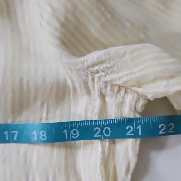 Sigrid Olsen SM Linen Butter Yellow White Striped Button Blouse Coastal Oversize - Picture 5 of 8